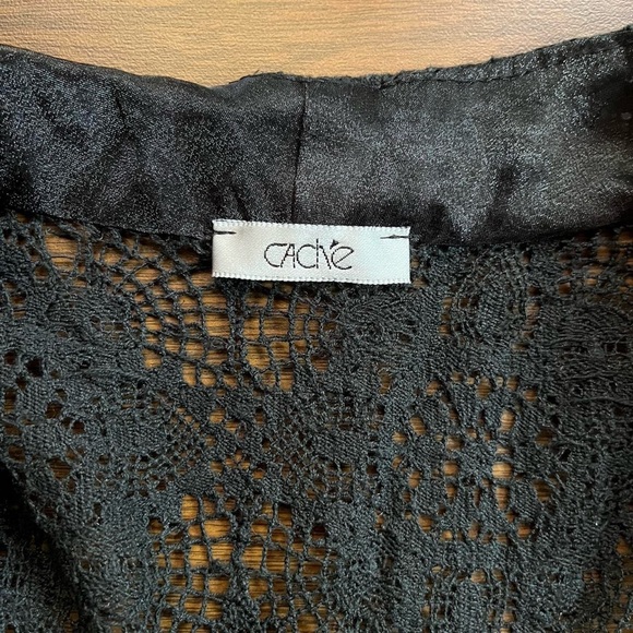90s Caché Black Cotton Crochet Lace Zip-Up Blouse - Picture 12 of 15